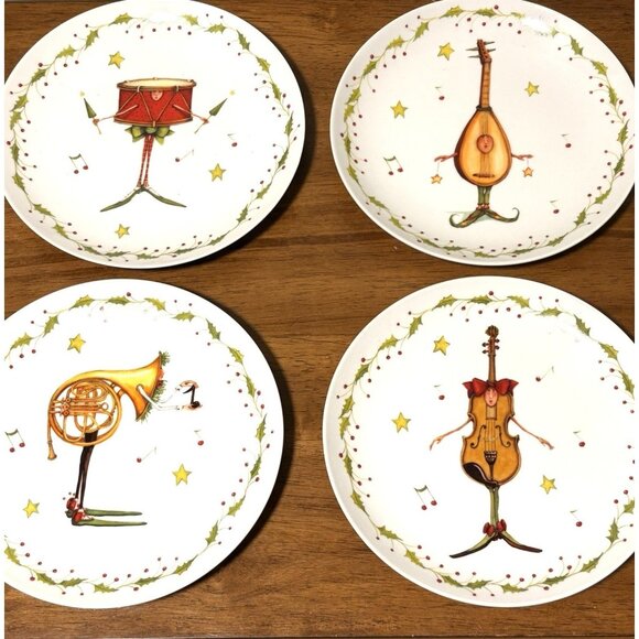 4 Christmas Krinkles Plates Patience Brewster Dessert or Salad Dept 56 Whimsical - Picture 1 of 8